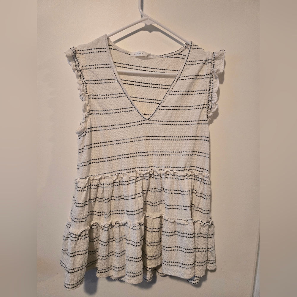 Altar'd State Ruffled Sleeveless Striped Top